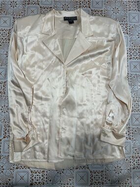 Baldanza 100% Silk Champagne Button Front Blouse Size 4